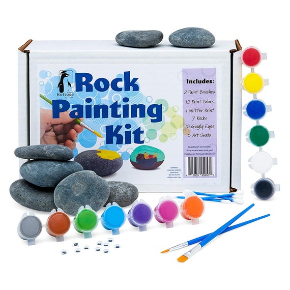 Rock Painting Kit for Kids, Kindness Stone Painting Set, Includes Paints,  Smooth, Flat, River Rocks, Paintbrushes & Accessories. 