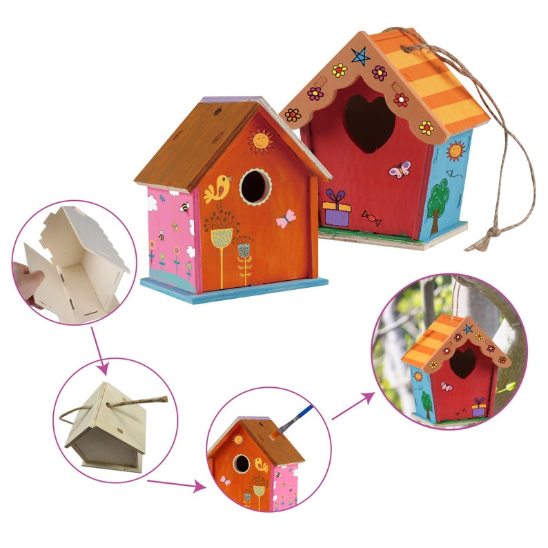 DIY Bird House Kit Includes 3 Unfinished Birdhouses to Paint Etsy