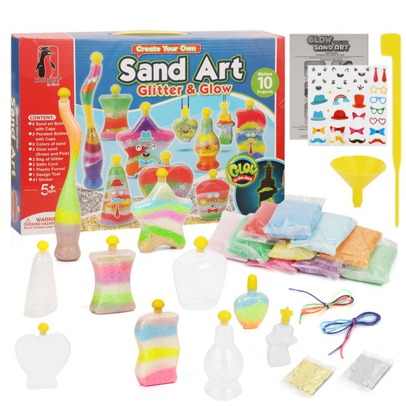 Glow Bottle Sand Art Set Childrens Sand Art Glow In The Dark Bottle Sand Kit New 