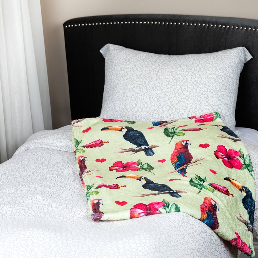 Tropical Birds Throw Blanket Supersoft Parrot Print Etsy