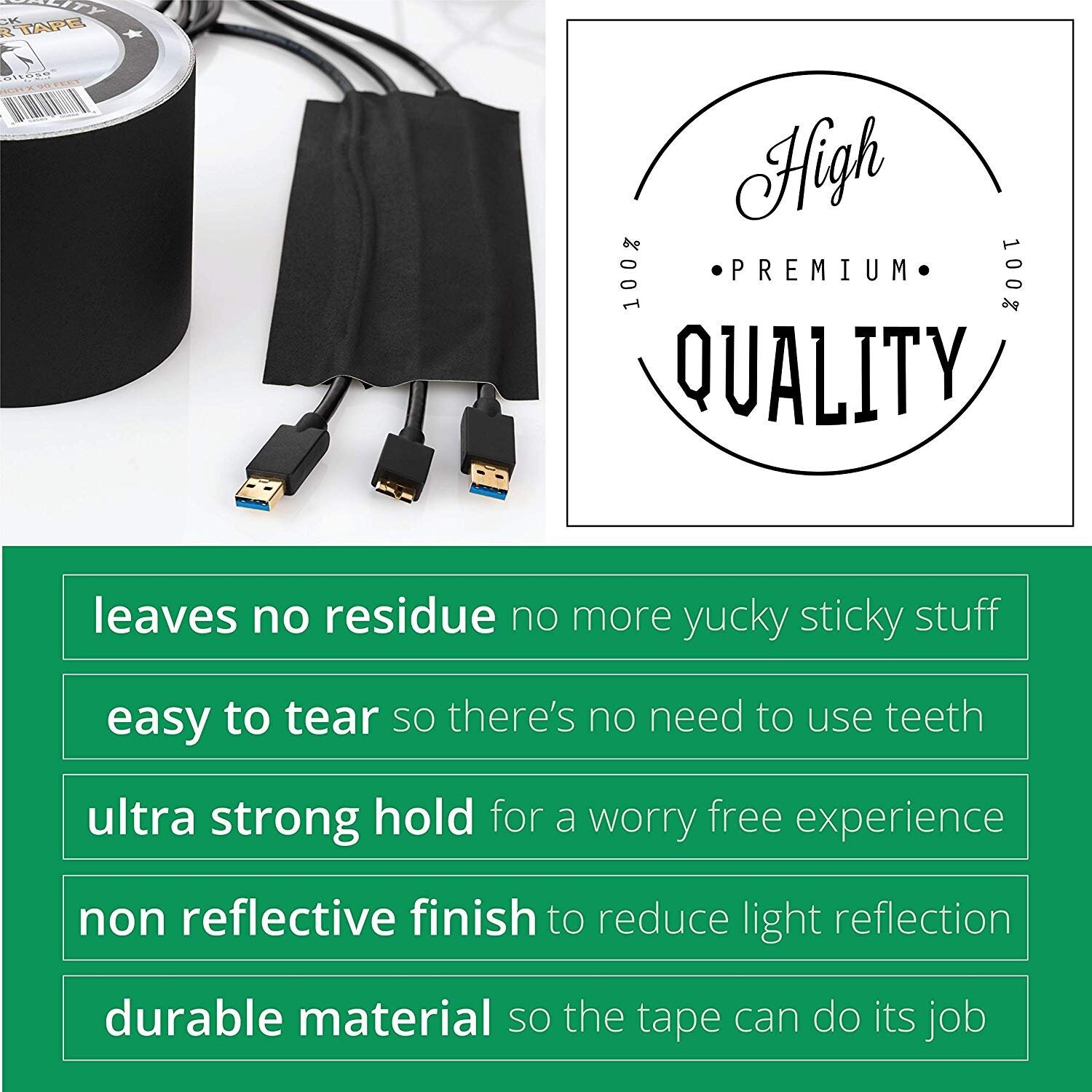 Black Gaffer Tape No-Residue Non-Reflective Easy Tear Book Repair