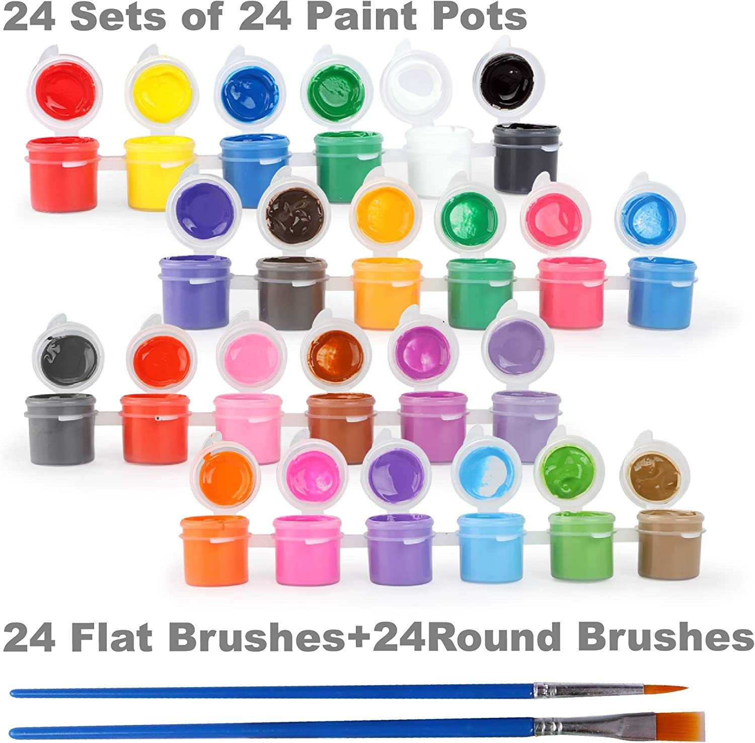 Koltose by Mash Bulk Acrylic Paint Sets for Kids, 24 Individual Sets of 12 Colored Paints A Glitter Paint and 2 Brushes, for Schools Clubs