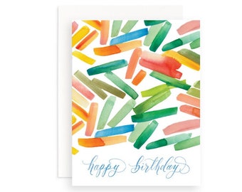 Color Watercolor Abstract Floral Birthday Card, Watercolor Birthday Card for Her, Birthday Card for Him, Watercolor Birthday Card