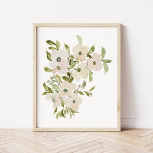 Watercolor Dogwood Hand painted Wall Art, North Carolina Flower Wall Art, Minimalist Watercolor Dogwood Painting