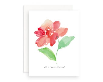 Will You Accept This Rose Greeting Card with Watercolor Rose, Watercolor Rose Bachelor/Bachelorette Themed ValentinesDay or Anniversary Card