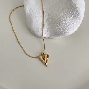 18K ゴールドメッキ 変色しない防水ハートペンダントネックレス