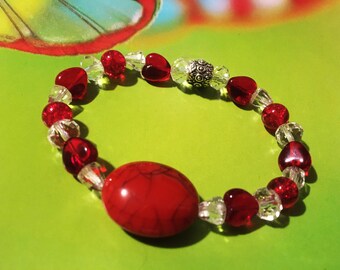 Bracelet rouge de coeur extensible perlé de femme 7.75 pouces cadeaux rouges de bijoux pour ses mères valentines jour