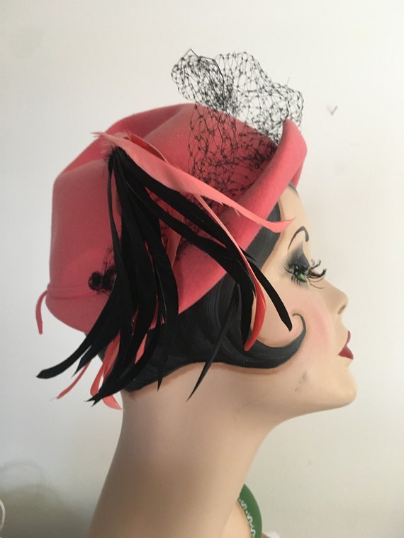 Lady's Vintage Felt and Feathered Hat.