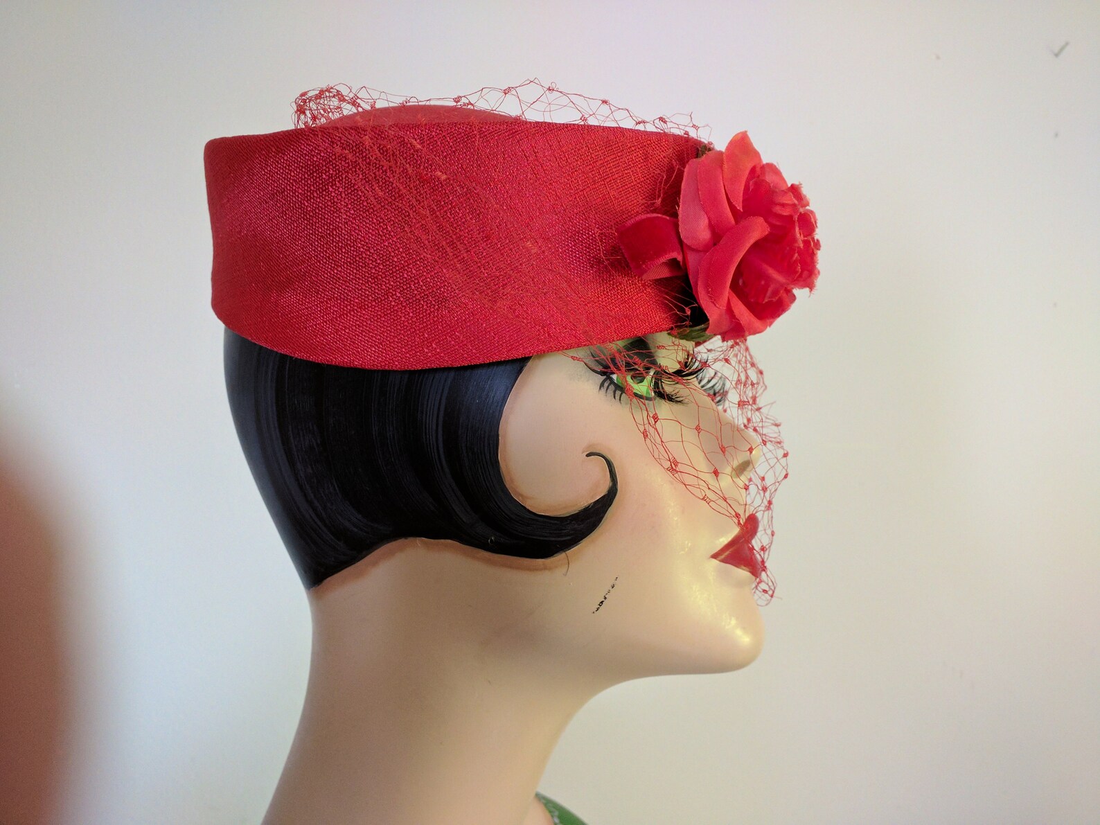 Ladies Red Pillbox Hat With Single Rose Etsy