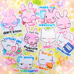 silly life activities kitty bunny small stickers (gaming, website, hobby, burger, vpets, yaoi, yuri )
