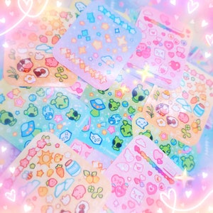 mini holographic deco sticker sheets // 4 kinds // sparkles / luvnote / farm / alien