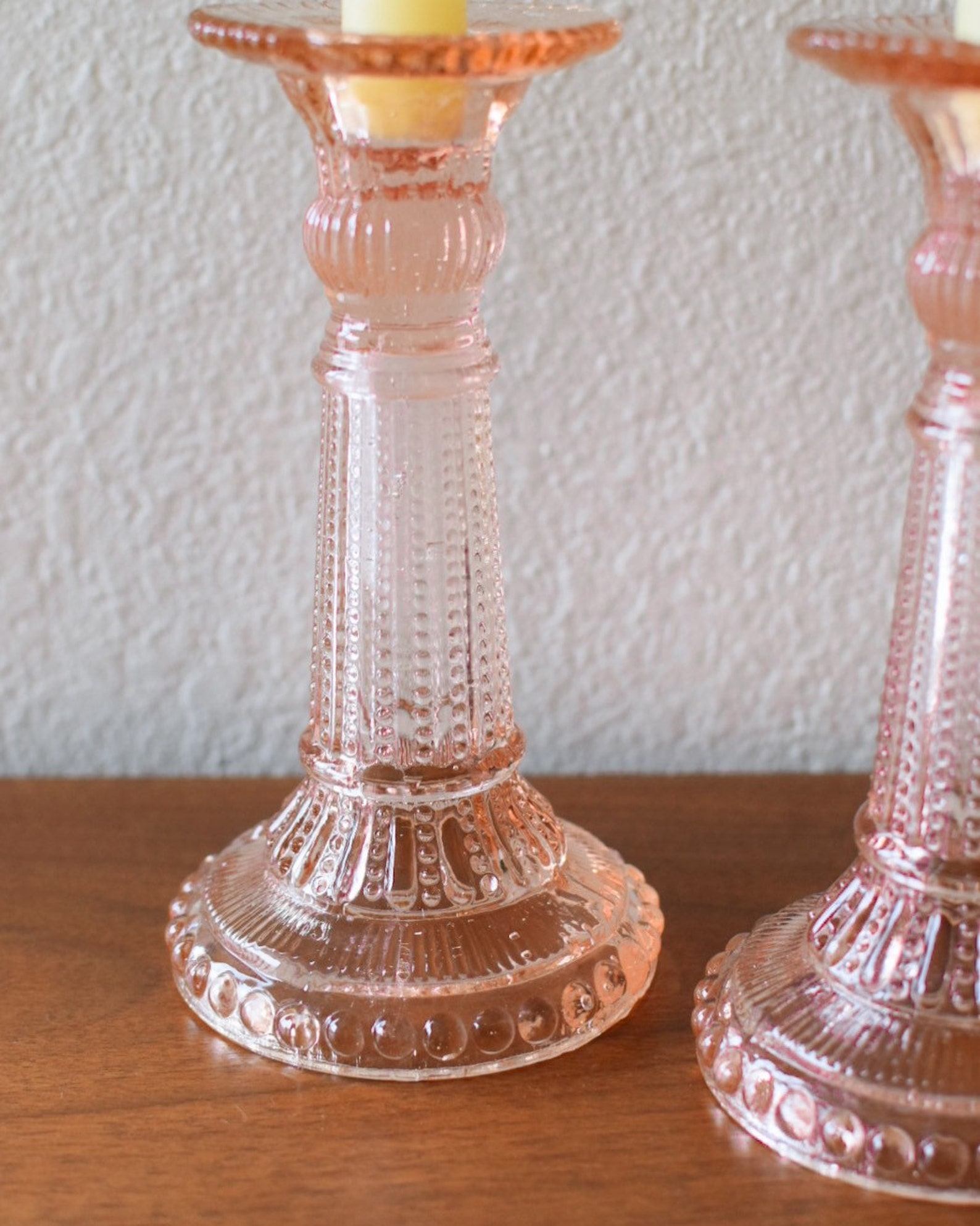 Pair of Pink Rose Depression Glass Candlestick Holders Etsy