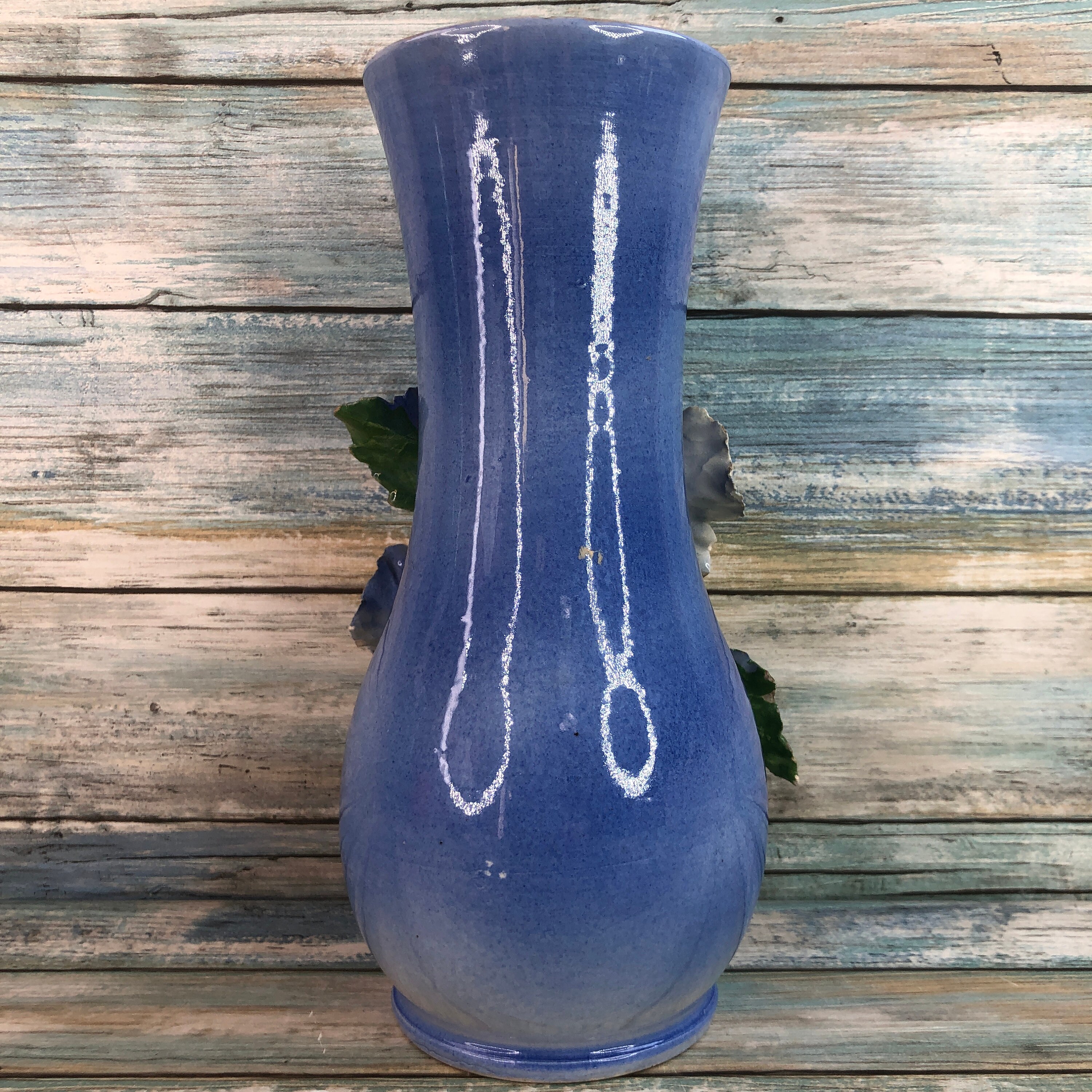 Vintage Italian Handmade Blue Glazed Pottery Vase Large Etsy
