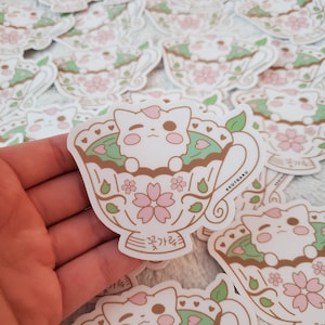 Kittea - France | Chaton blanc / noir | Kkotriginal - France | Autocollant résistant aux intempéries [holographique et non holographique]