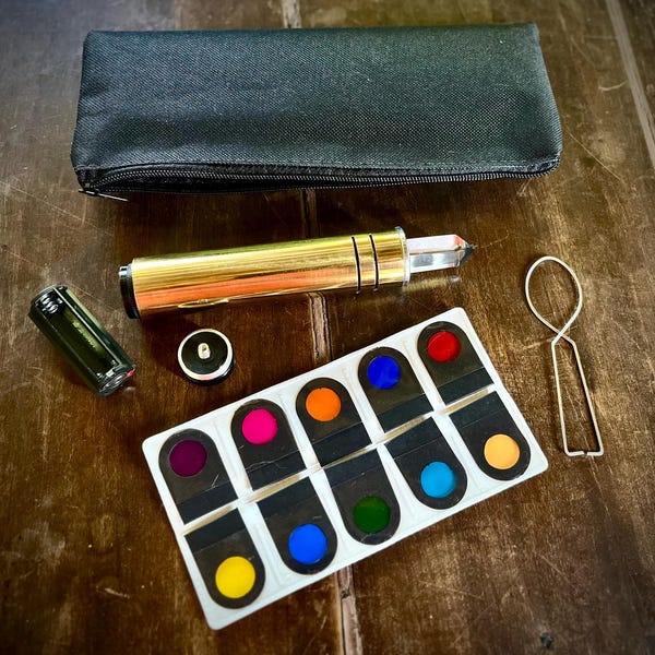 Gold Chromotherapy Light Pen: Chromatic Wand Color Therapy w Quartz Crystal Color Filters