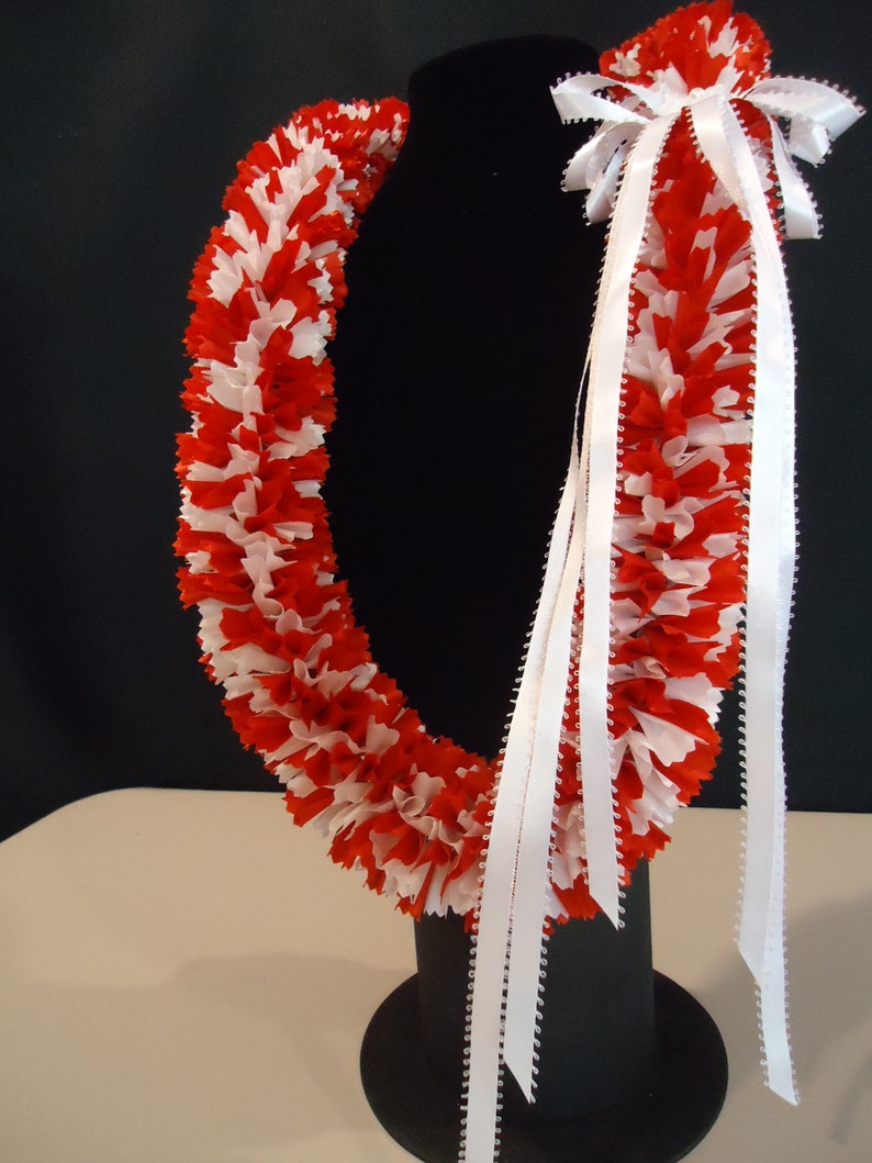 Red and White Carnation Ribbon Lei