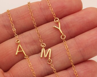 Tiny Personalized Sideways Initial Letter Necklace Gold Dainty Name Minimalist Jewelry Charm Necklace Custom Custom Layer Choker Jewelry