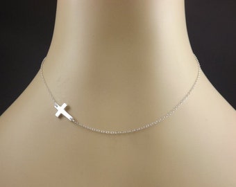 Cross Necklace, Sterling Silver Sideways, Everyday Christian Jewelry, Dainty, Minimalist Cross Jewelry Religious Faith Pendant Small Charm