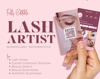 Customisable Lash Artist Business Card Template – Digital Download, Editable & Printable, Modern and Professional Design. Canva Template