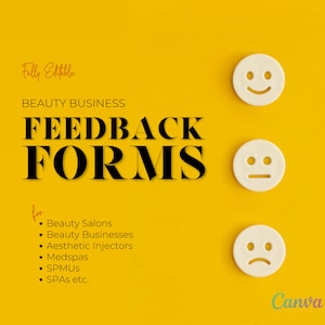 Customisable Feedback Form for Beauty Business. Printable & Editable Survey for Business Improvement. Fully Editable Canva template.