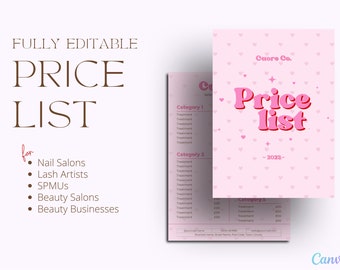 Pricelist template for beauty businesses. Retro price list. Menu for nail artist. Canva price list template. Fully Editable.