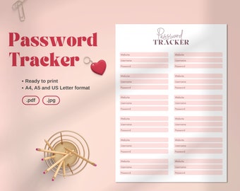 Password Tracker forms, ready to print. Digital password keeper & organiser template. DIGITAL PRINT