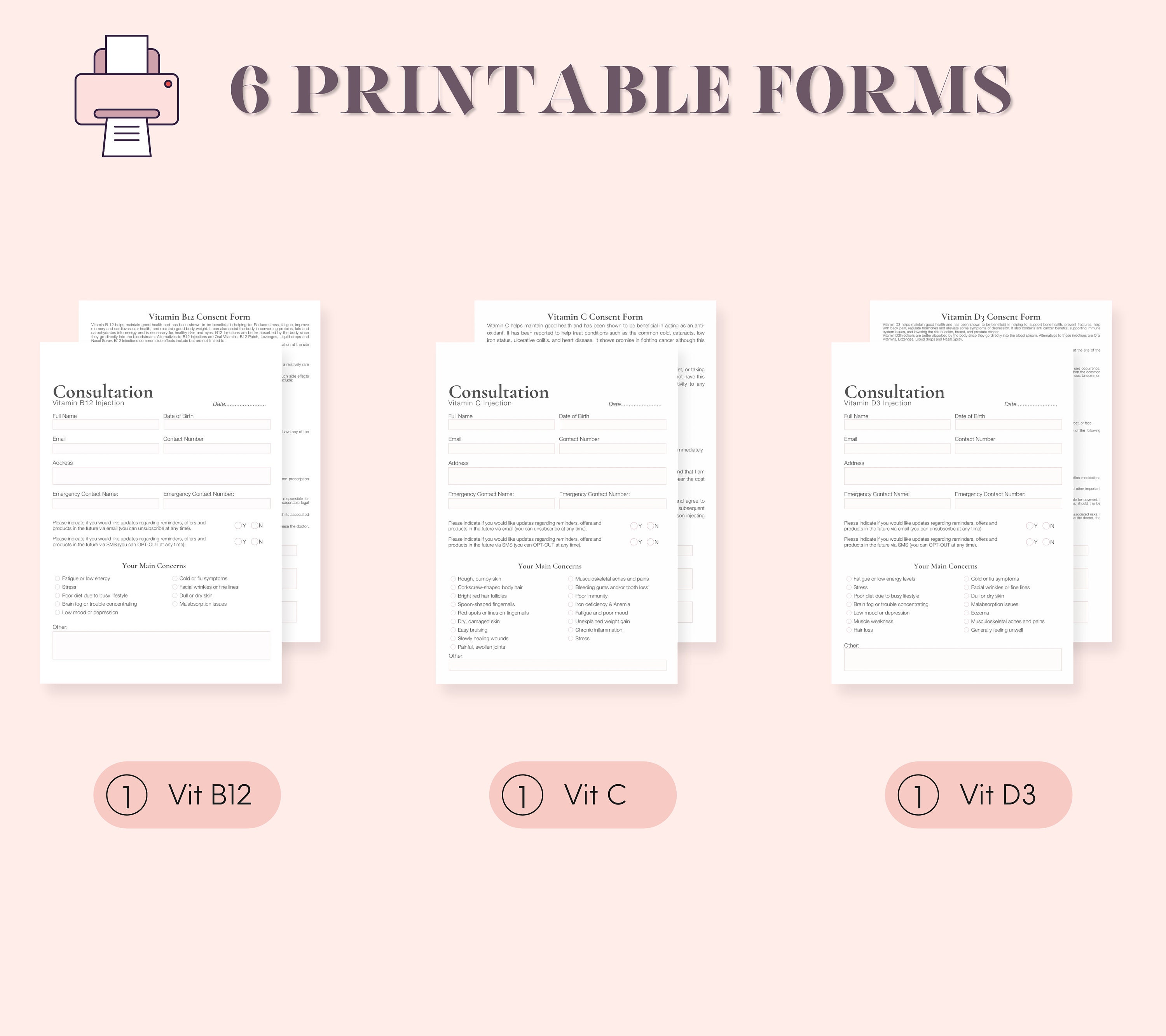 Vitamin C D3 B12 Injections Consent Form. Vitc Vit D3 Vit Etsy Australia