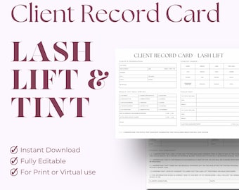 Fully Editable Lash Lift & Tint Client Record Card Template - Customisable Canva Consent Form for Beauty Salons and Aestheticians