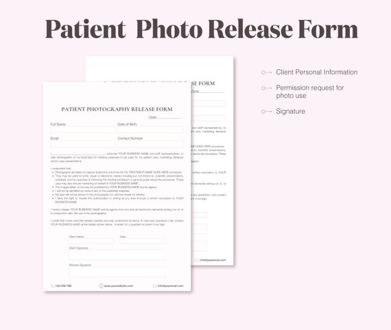 Photo & Video Release Form. Photo Consent Form for Beauty Salon, Aesthetic  Services. Patient Photo Release Form. Fully Edit With CANVA. 