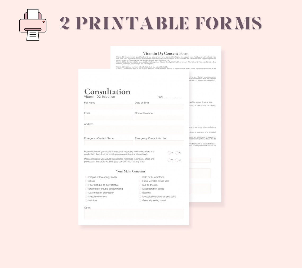 Vitamin D3 Consent Form. D3 Shot Client Intake Form. Fully Etsy
