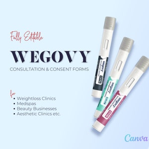 Wegovy consultation and consent forms. Semaglutides injections. Patient intake form. Informed consent. Canva template.