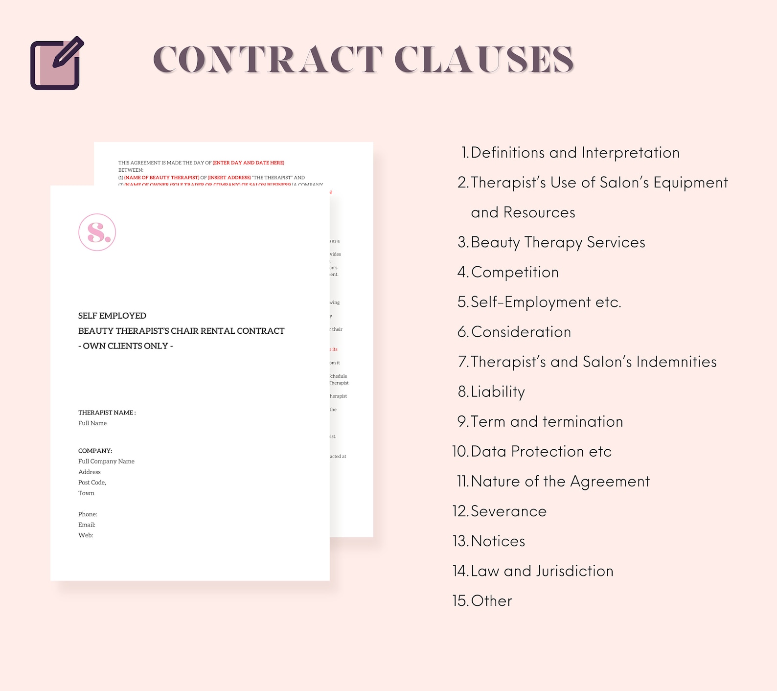 Selfemployed Beauty Therapist Contract. Chair Rental Etsy