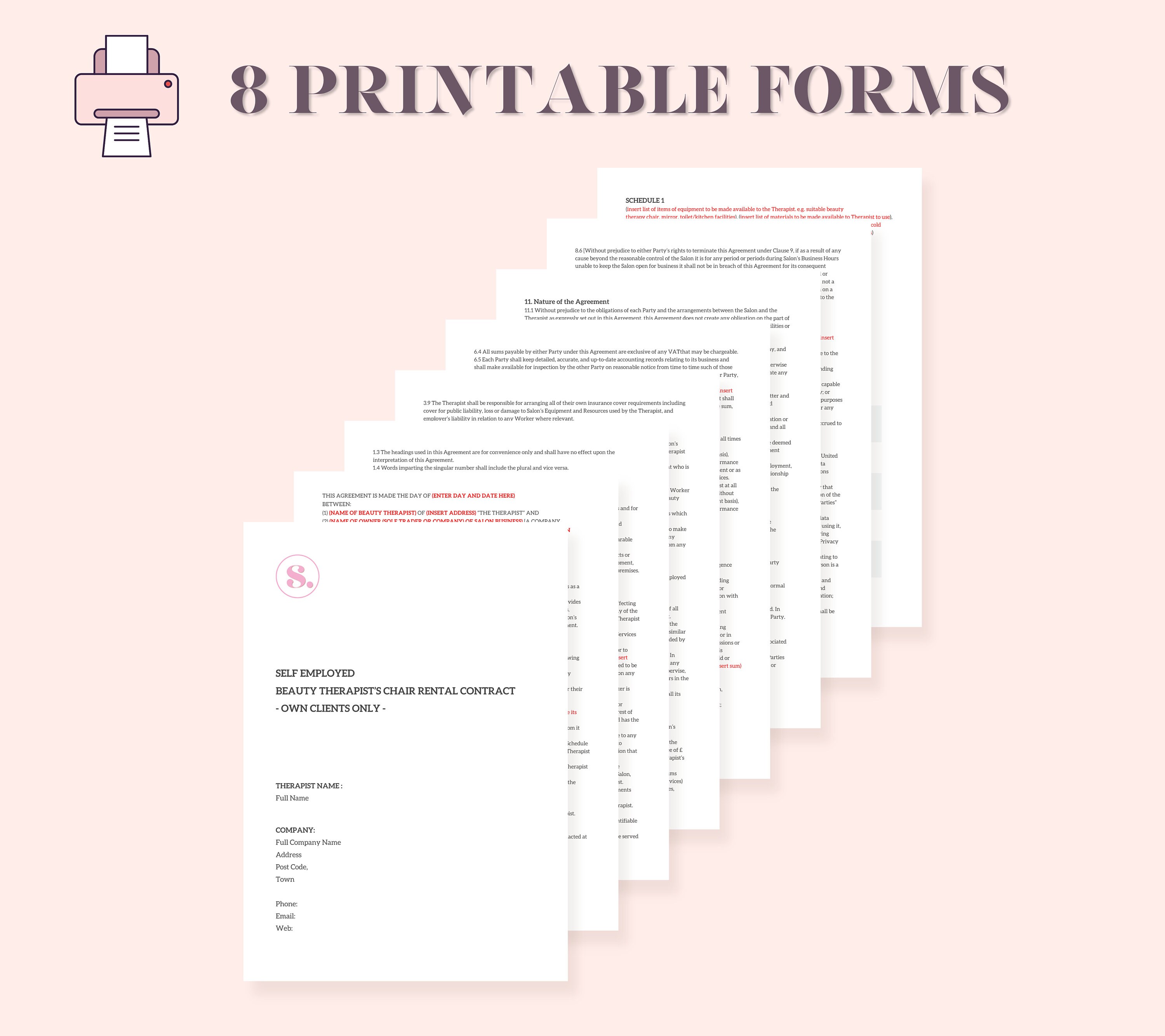 Selfemployed Beauty Therapist Contract. Chair Rental Etsy