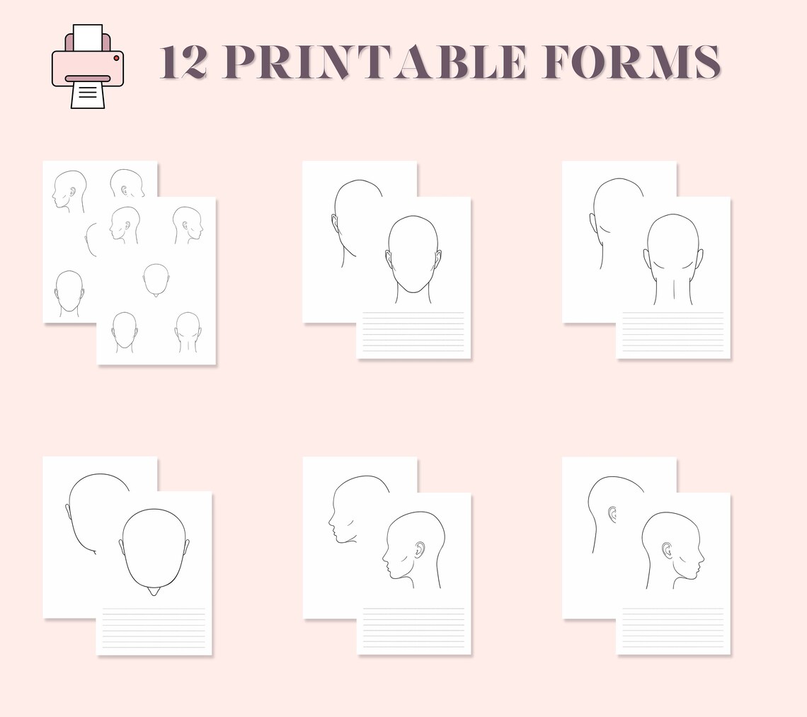 Printable Head Sheets. Hairdressing Head Sheets. Technical Head Sheets