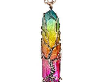Rainbow Quartz Tree of Life Necklace