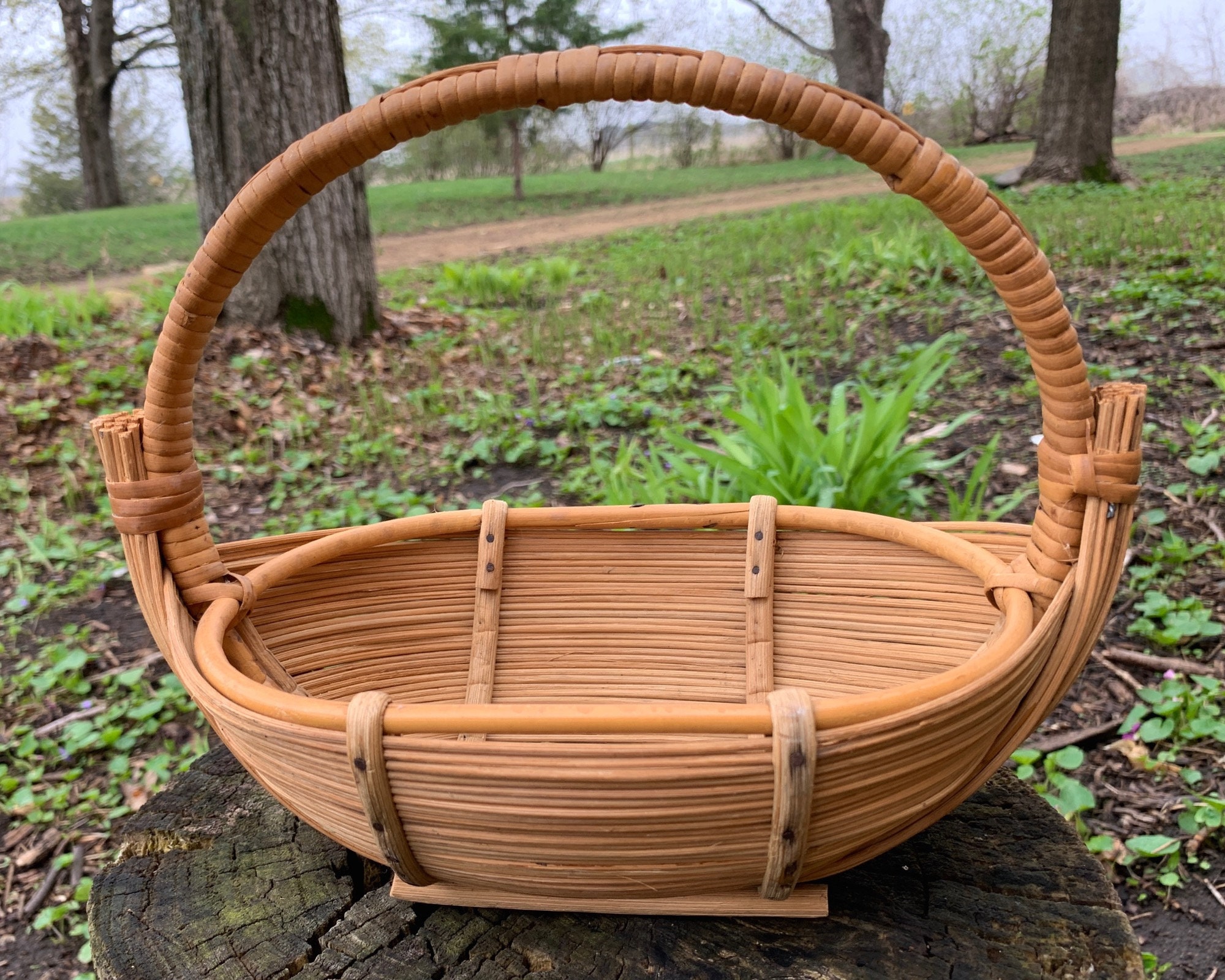 Vintage Japanese Bamboo Flower Basket Minimalist Mid Century Etsy