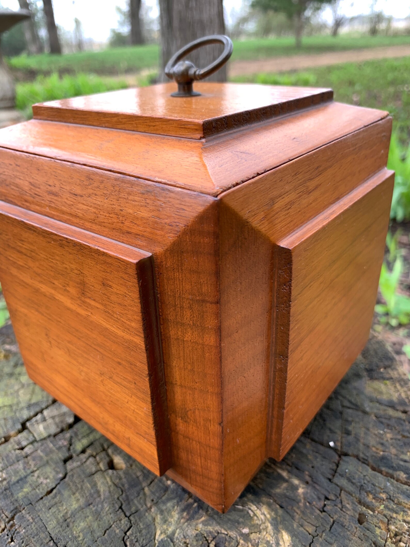 Vintage Wood Tea Caddy Box Beveled Paneled Wood Tea Box Footed Etsy