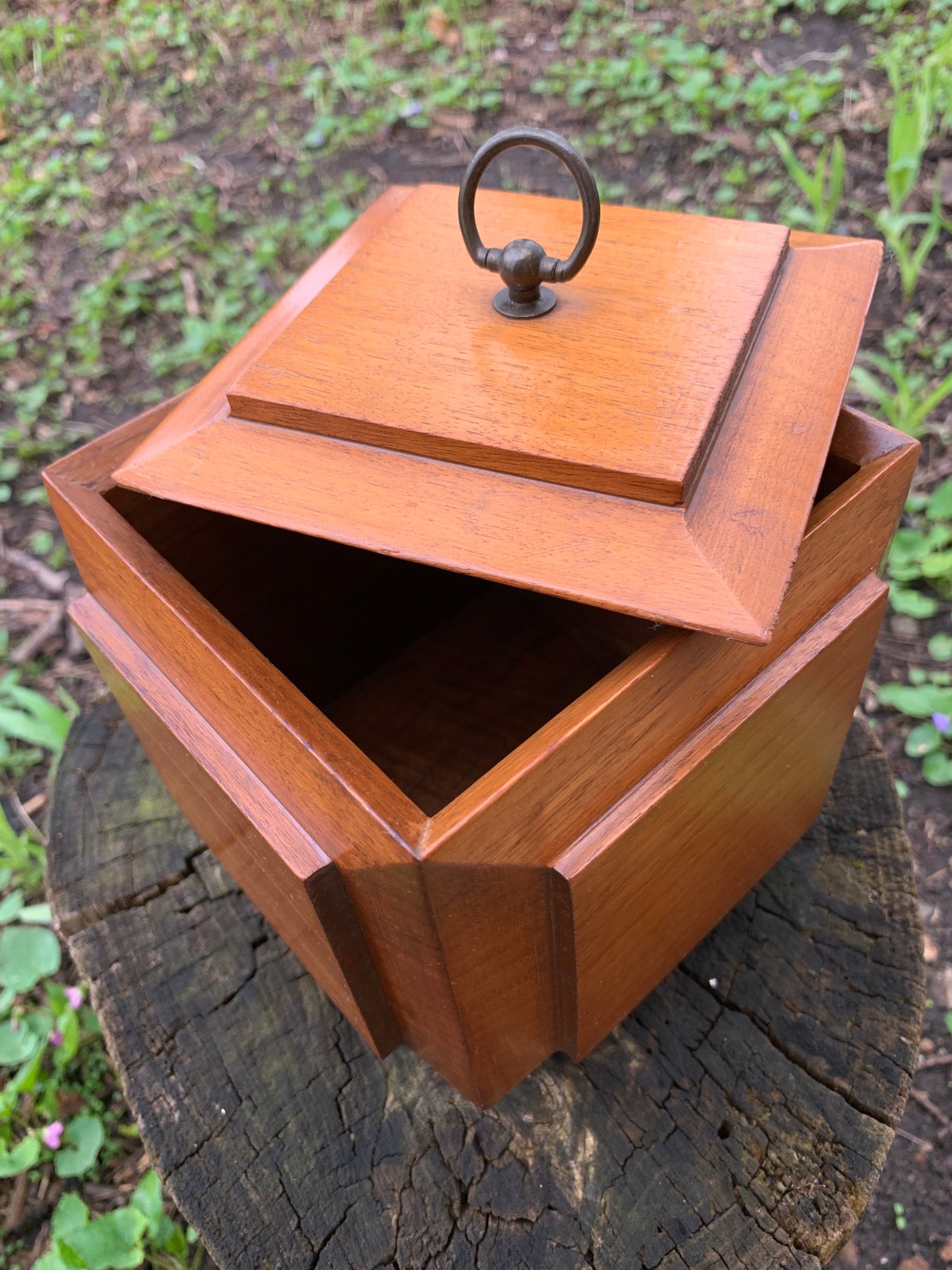 Vintage Wood Tea Caddy Box Beveled Paneled Wood Tea Box Footed Etsy