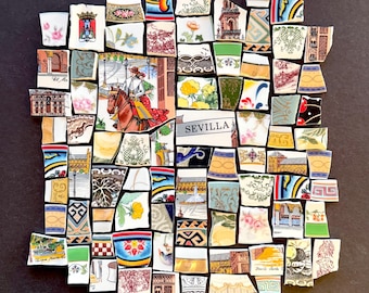 SPANISH bright themed antique/vintage china hand-cut tiles for mosaic, broken china dishes - You receive these exact pieces. Ships FREE!