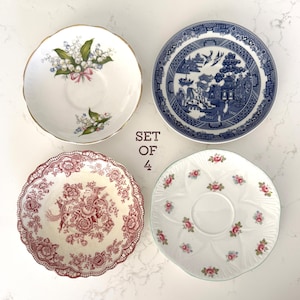 Vintage china saucers - Set of 4 - use as plant saucers, mismatched tableware, antique orphan plates - SHIPS FREE!