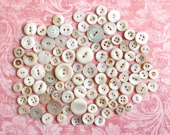 Antique/vintage mother of pearl/shell buttons - mixed lot of 100 pieces - ships FREE!
