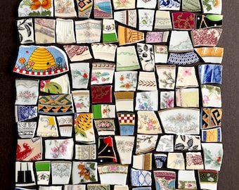FLORAL/beehive mixed antique/vintage china hand-cut mosaic tiles, 90 pcs - broken china dishes - You receive these exact pieces. Ships FREE!