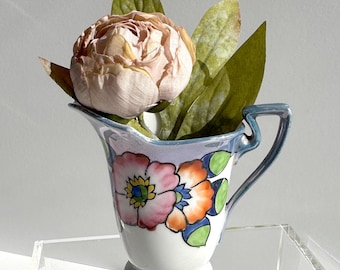 Vintage 1930s floral lusterware small creamer - Made In Japan - Art Deco style blue-white-pink-green - ships FREE!