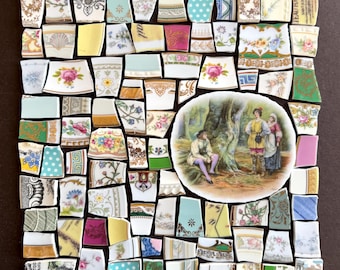 Springtime floral / SHAKESPEARE - vintage china hand-cut tiles for mosaic - mosaic supplies - You receive these exact pieces. Ships FREE!