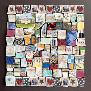 Vintage china mosaic tiles - White House, Chicago, patriotic, varied patterns - mosaic supply - you receive these exact pieces