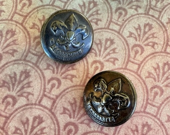Antique BOY SCOUT metal uniform buttons - Set of 2 - 'Be Prepared' Eagle Fleur de Lis emblem - ships FREE!