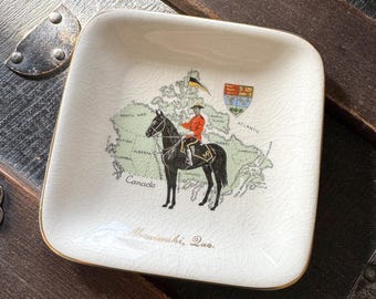 Royal Canadian Mounted Police - vintage Canada map Maniwaki Quebec souvenir trinket tray - Sandland Ware, Staffordshire - ships FREE!