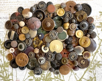 Antique buttons - lot of 100 assorted woodland colors - celluloid, lucite, casein, metal - from the early 1900’s - ships FREE!