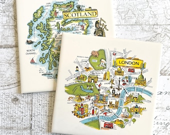 Vintage London / Scotland souvenir tile trivets - set of 2 - made in England H&R Johnson - ships FREE!