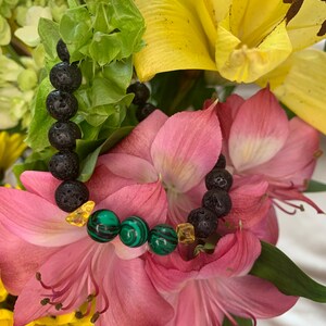 Lava bead with Malachite and Citrine aromatherapy beaded bracelet | women&#39;s jewelry | handmade | crystal jewelry | wire wrapped | necklace